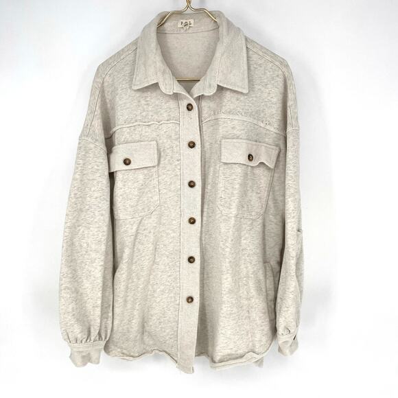 Pol Jacket Shacket Oatmeal Creme Button up Shirt Women's Size M - Picture 1 of 8